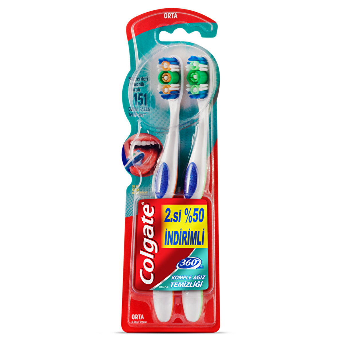 Colgate 360 Complete Mouth Cleaning Toothbrush - Medium Pack of 2 | Eco-Friendly