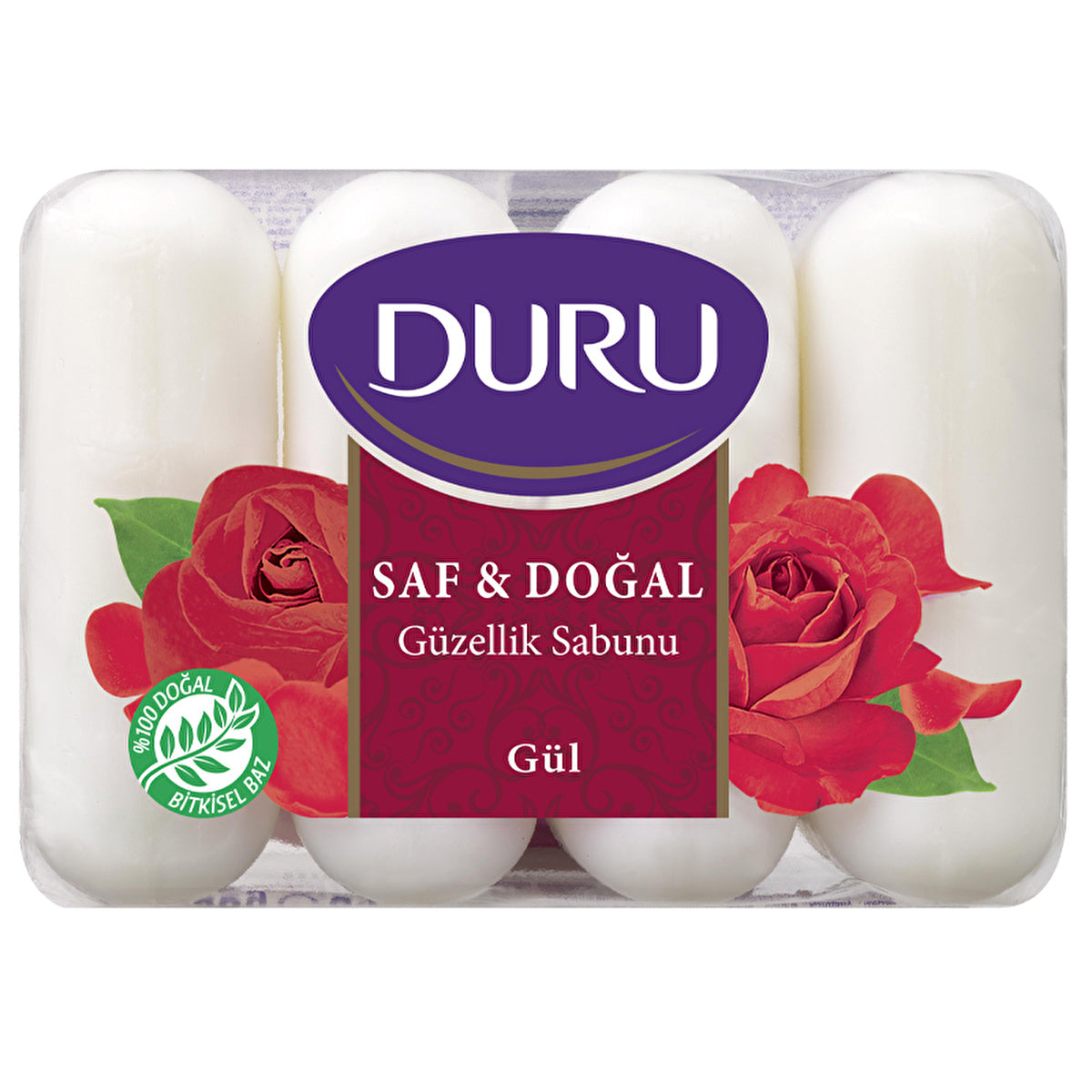 Duru Pure & Natural Rose Beauty Soap 4x2.47oz - Gentle Hydration | 4 Bars - Image #1