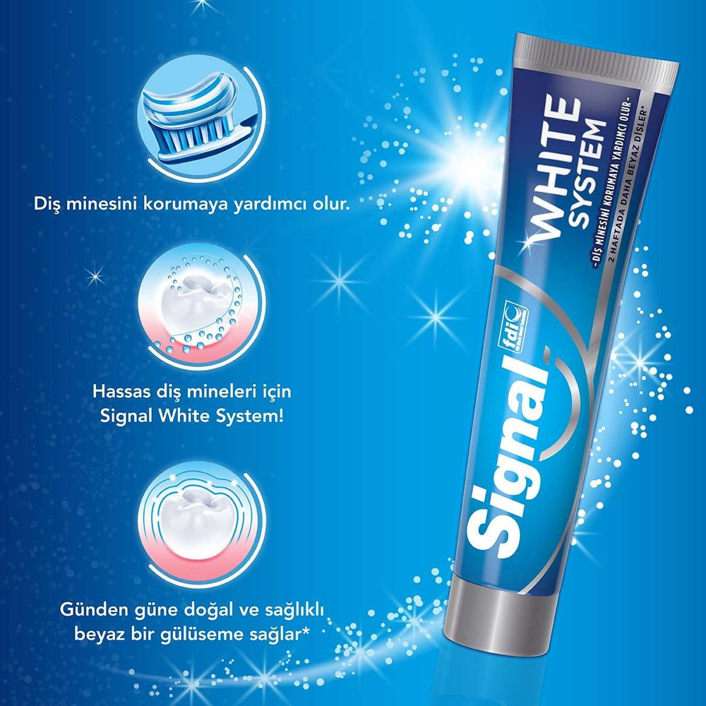 Signal White System Original Whitening Toothpaste - Natural Whitening Ingredients, Gentle on Teeth & Gums - - Toothpaste