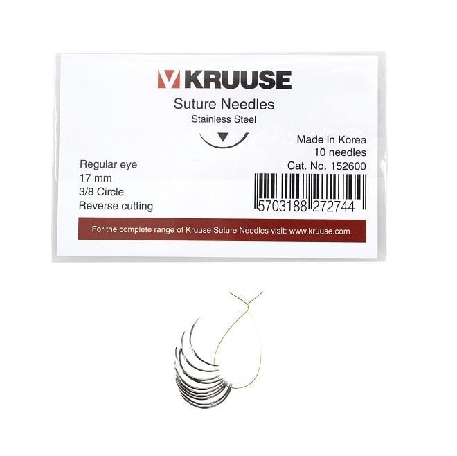 Kruuse Regular 3/8 Reverse Cutting Suture Needles 17mm 10 Count