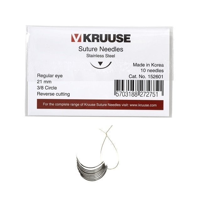 Kruuse Suture Needle Regular 3/8 Reverse Cutting 21mm 10 Count