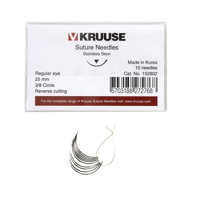 Kruuse Regular 3/8 Circle Reverse Cutting Suture Needles 25mm 10pk