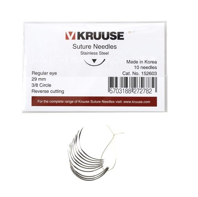Kruuse Regular 3/8 Circle Reverse Cutting Suture Needles 29mm 10pk