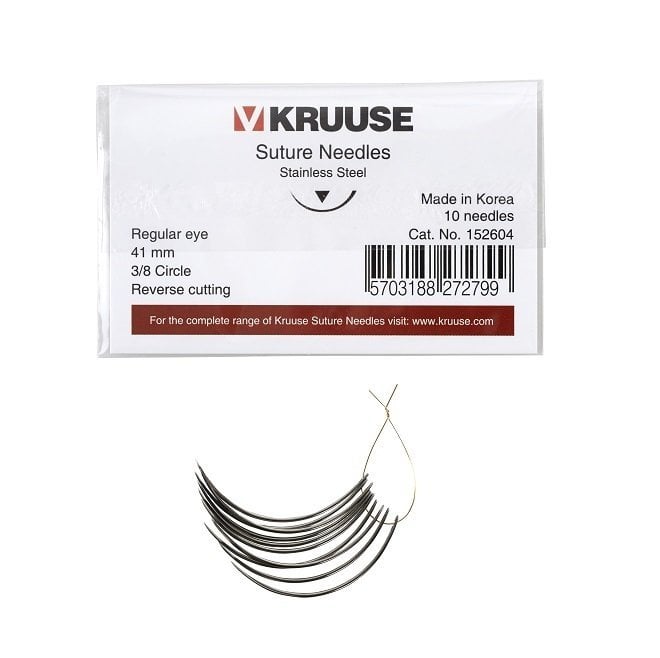 Kruuse Regular 3/8 Reverse Cutting Suture Needles 41mm 10 Pack