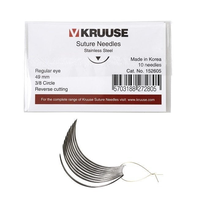 Kruuse Regular 3/8 Reverse Cutting Suture Needles 49mm 10-Pack