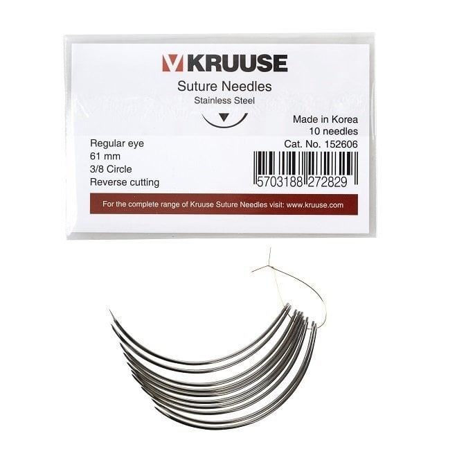 Kruuse Regular 3/8 Reverse Cutting Suture Needles 61mm 10-Pack