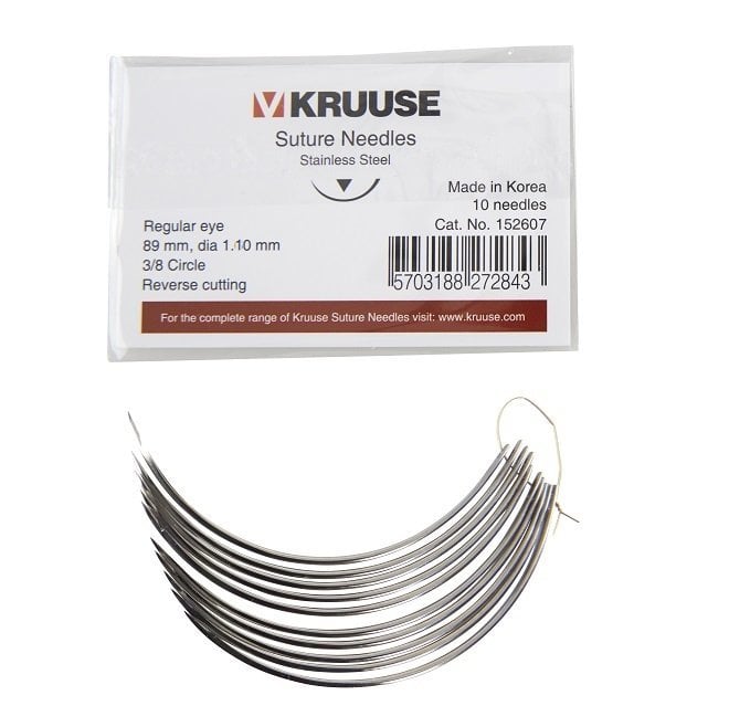 Kruuse Regular 3/8 Circle Suture Needles Sharp 89mm 10 Pack