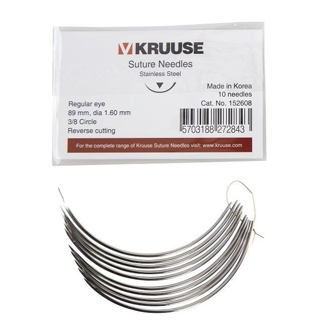 Kruuse Regular 3/8 Circle Cutting Suture Needles 89mm 10 Pack
