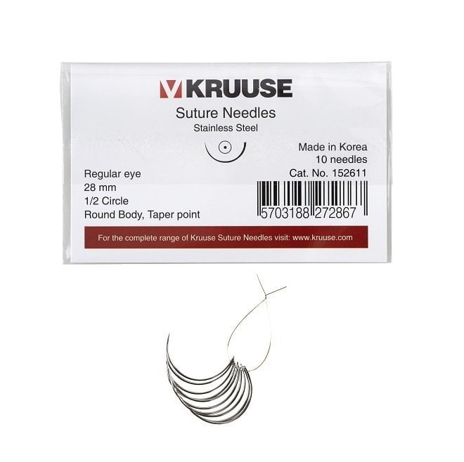 Kruuse Regular 1/2 Circle Round Body Suture Needles 28mm 10pk