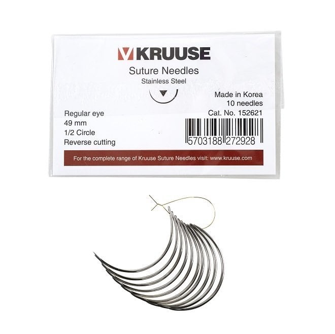 Kruuse Regular Suture Needles 1/2 Circle Reverse Cutting 49mm 10pk
