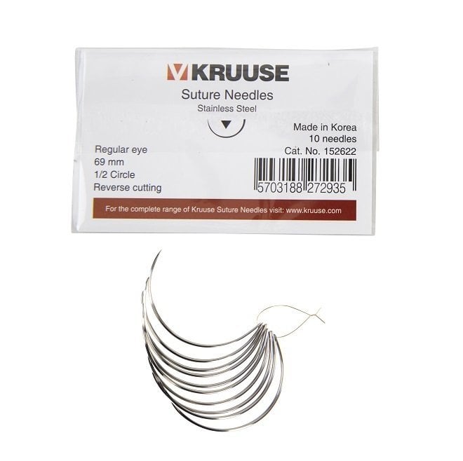 Kruuse Regular 1/2 Circle Reverse Cutting Suture Needles 69mm 10pk