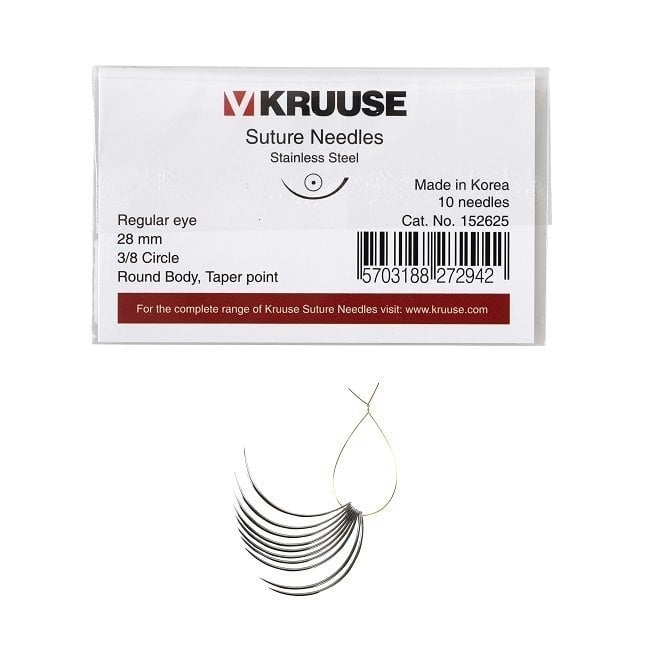 Kruuse Regular 3/8 Round Body Suture Needles 28mm 10 Count