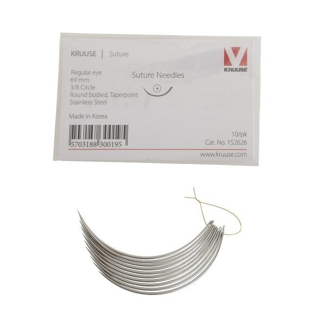 Kruuse Regular 3/8 Circle Round Body Suture Needles 69mm 10 Count
