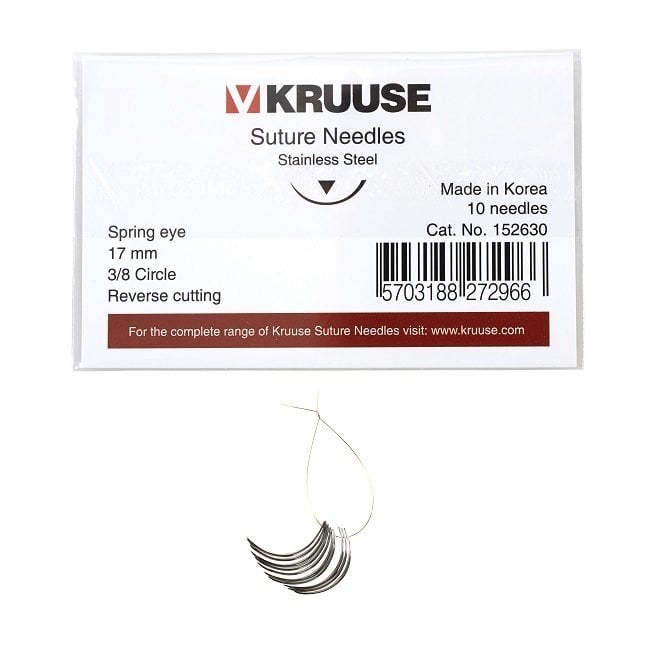 Kruuse Regular 3/8 Reverse Cutting Suture Needles 17mm 10 Count