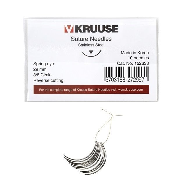 Kruuse Spring Suture Needle 3/8 Reverse Cutting 29mm 10 Count