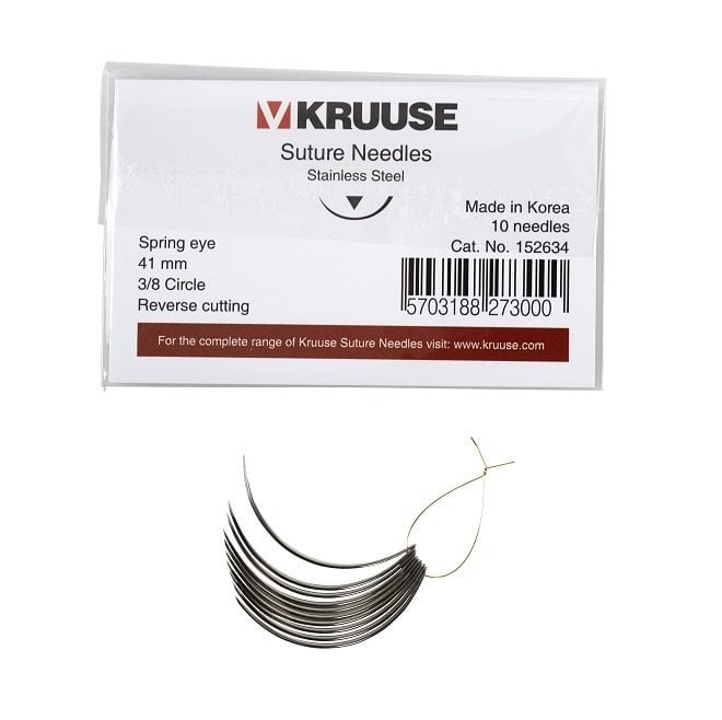 Kruuse Spring 3/8 Reverse Cutting Suture Needles 41mm 10 Count