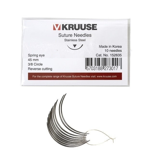 Kruuse Spring Suture Needle 3/8 Reverse Cutting 45mm 10 Count