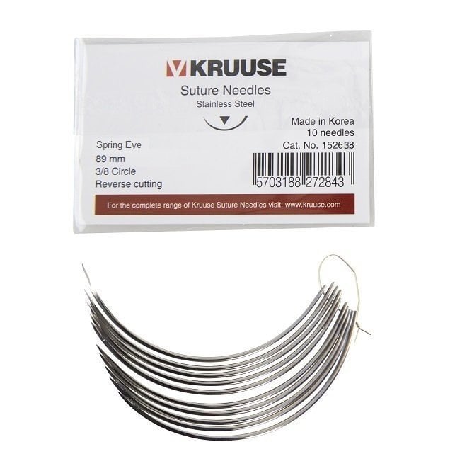 Kruuse Suture Needle Spring 3/8 Reverse Cutting 89mm 10 Pack