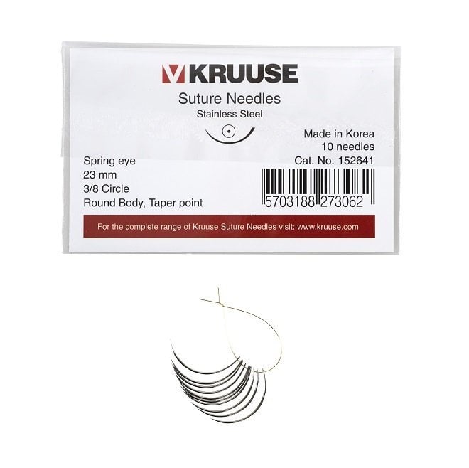 Kruuse Suture Needles Spring 3/8 Round 23mm 10 Count