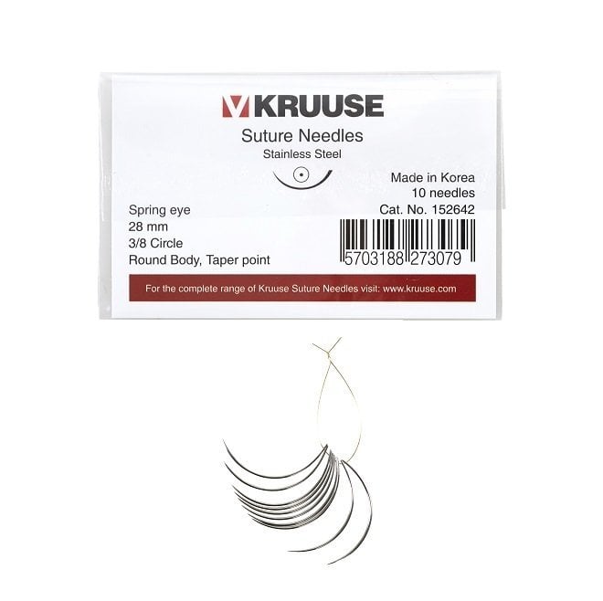 Kruuse Suture Needle Spring 3/8 Round Body 28mm 10 Pack