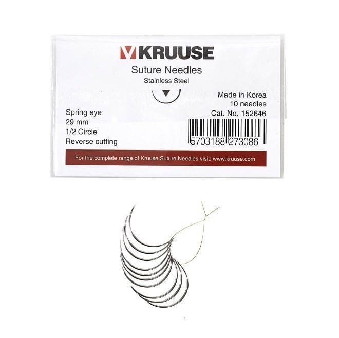 Kruuse Suture Needle Spring 3/8 Reverse Cutting 29mm 10 Count