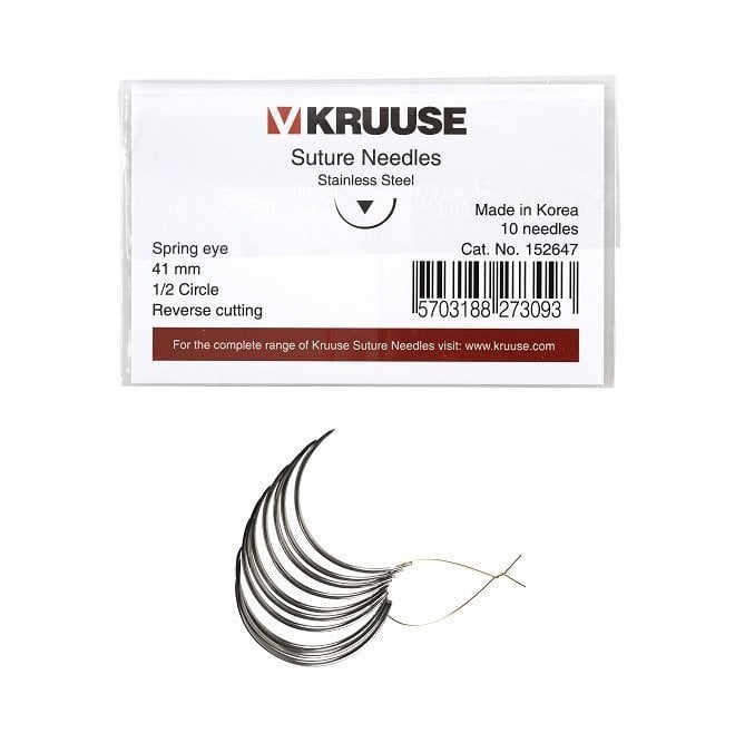 Kruuse Spring Suture Needle 1/2 Reverse Cutting 41mm 10 Count