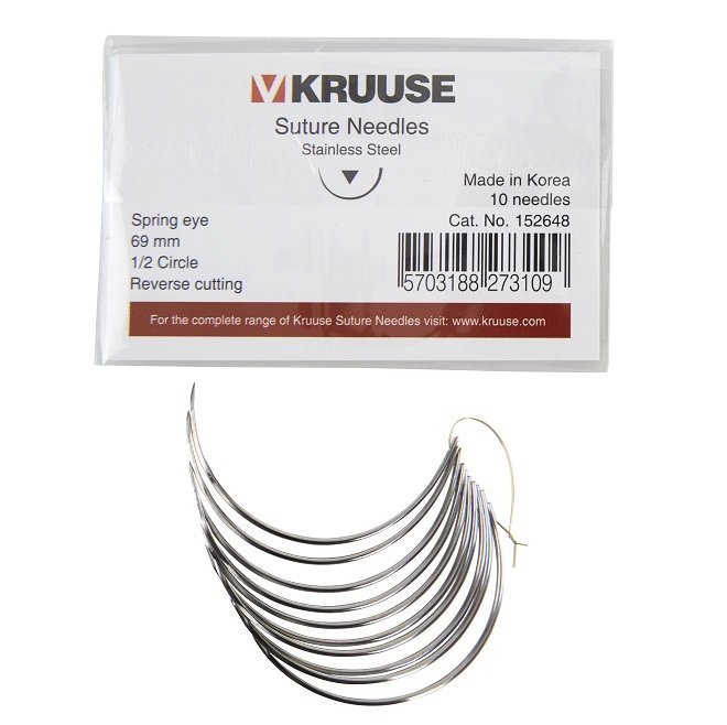 Kruuse Spring 1/2 Circle Sharp Suture Needles 69mm 10 Count