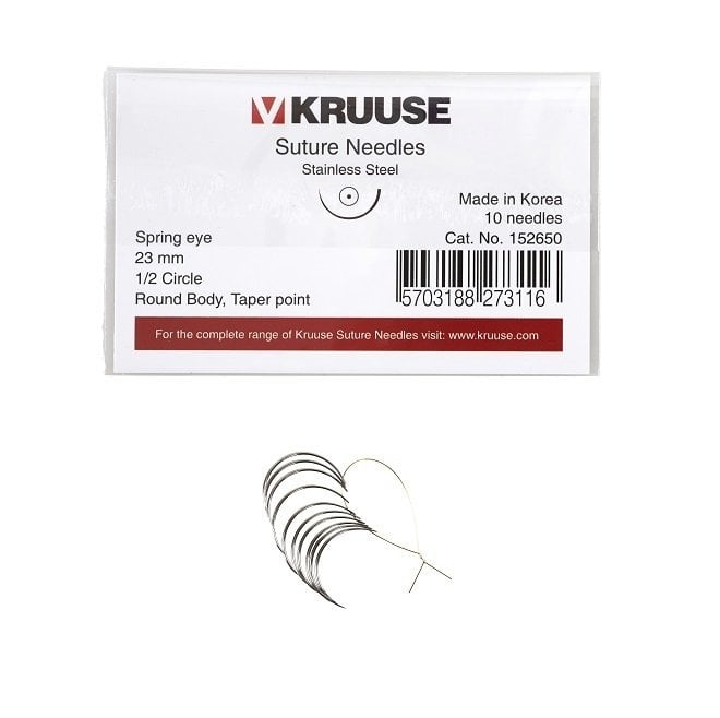 Kruuse Spring Suture Needle 1/2 Round 23mm 10 Pack