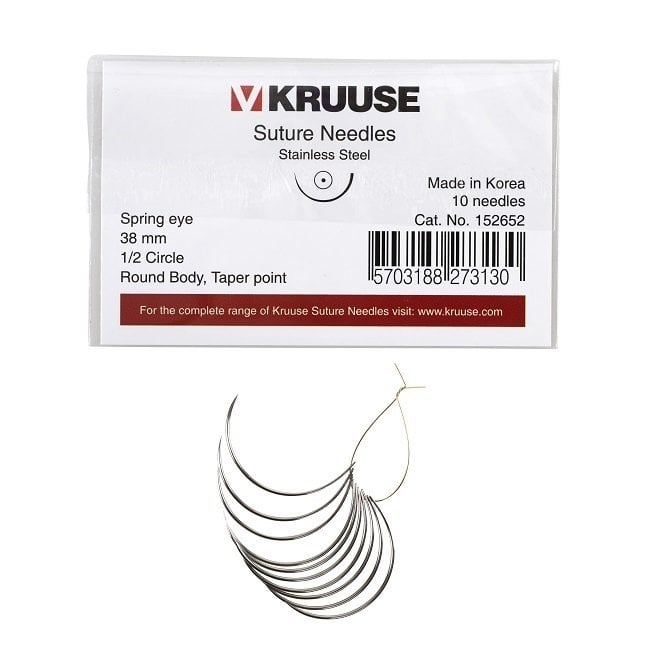 Kruuse Suture Needle Spring 1/2 Circle Round Body 38mm 10 Count