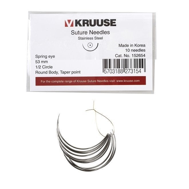 Kruuse Spring Suture Needles 1/2 Circle Round Body 53mm 10 Count