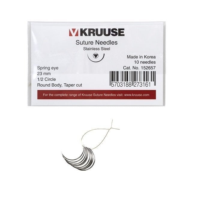 Kruuse Suture Needle Spring 1/2 Circle Taper Cut 23mm 10 Count
