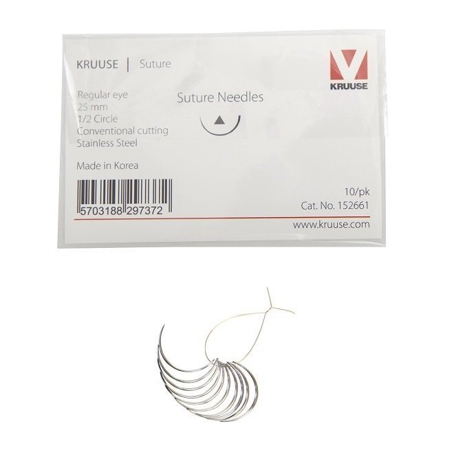 Kruuse Suture Needle Regular 3/8 Cutting 25mm 10 Count