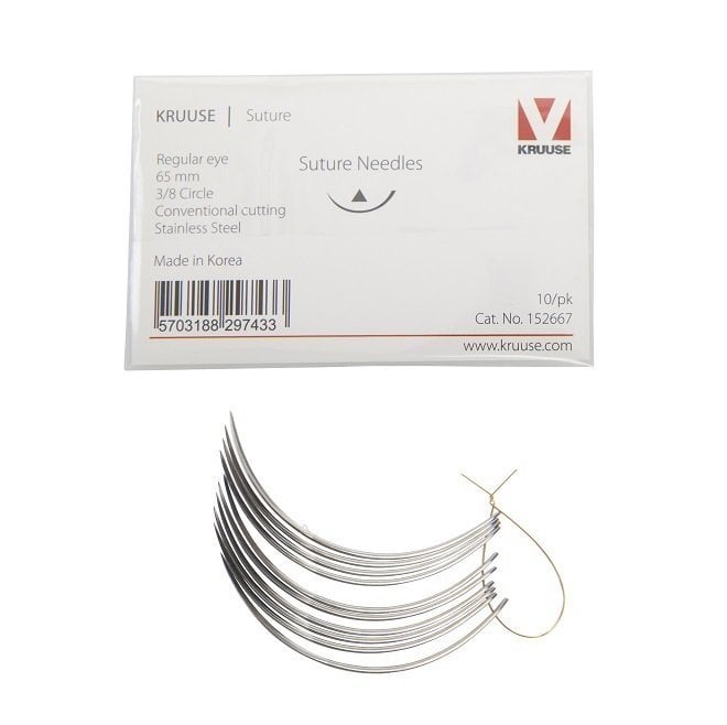 Kruuse Regular 3/8 Cutting Suture Needles 65mm 10 Count