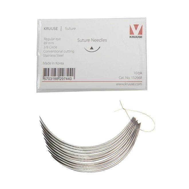 Kruuse Regular 3/8 Circle Cutting Suture Needles 89mm 10 Pack