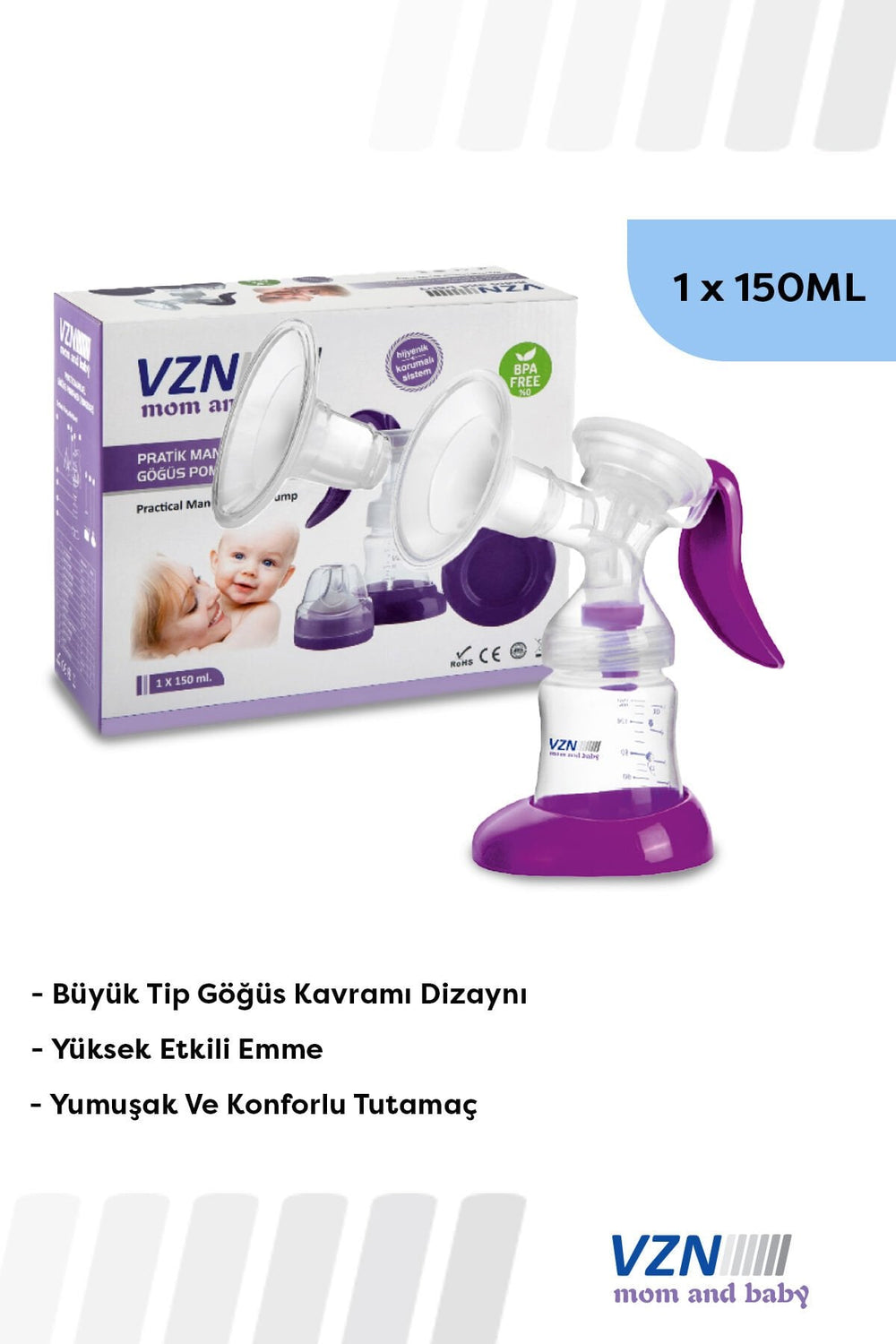 Vzn Manual Breast Milk Pump RBX-8012 with Comfort Massage Pad
