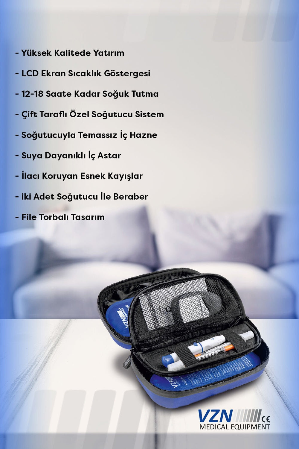 Vzn Insulin Travel Case with LCD Temperature Display YB-2114