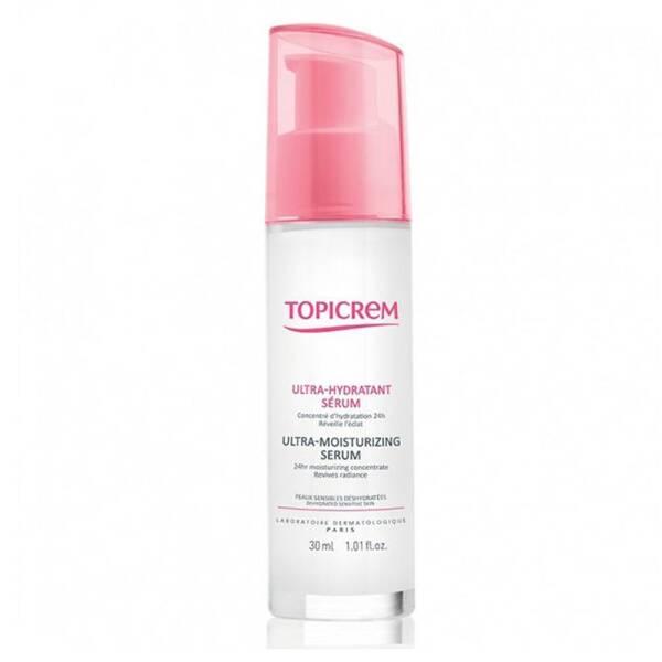 topicrem ultra moisturizing serum bottle, close-up of topicrem moisturizing serum texture Topicrem Ultra Moisturizing Serum - Hydrating Concentrate | 30ml Topicrem Ultra Moisturizing Serum - 30ml topicrem, moisturizing-serum, sensitive-skin, dry-skin, hydration, skincare, beauty, ai-generated, skin-care-routine, serum