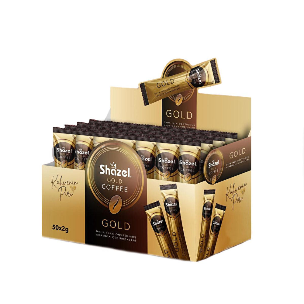 Shazel Gold Kahve Instant Coffee 2gr 50 Count - Convenient Soluble Coffee for Busy Coffee Lovers - Food & Candy