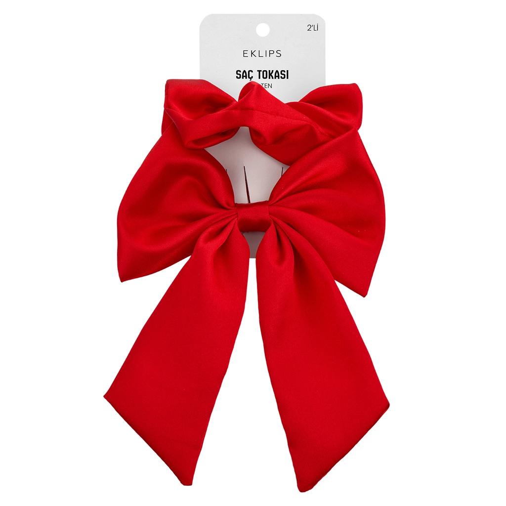 Eklips Red Satin Hair Scrunchies for Gentle Hold 2-Pack