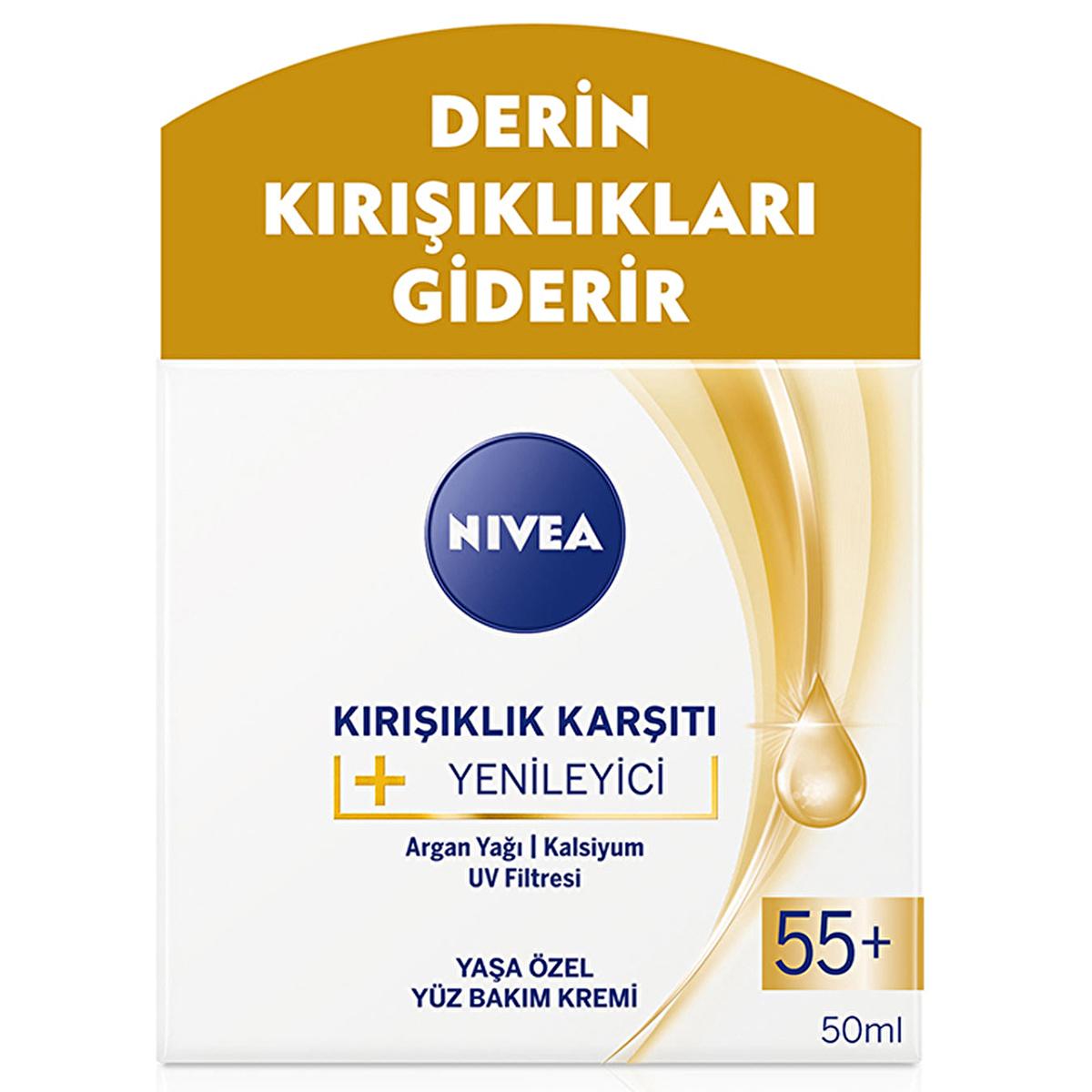 nivea 55+ anti-wrinkle face cream packaging, nivea 55+ anti-aging cream application on skin, nivea anti-wrinkle cream ingredients Nivea 55+ Anti-Wrinkle & Revitalizing Face Cream - Deep Hydration for Mature Skin | 50 ml Nivea 55+ Anti-Wrinkle Face Cream 50 ml nivea, anti-wrinkle-cream, face-cream, 55-plus-skin-care, argan-oil, calcium, uv-protection, hydration, mature-skin-care, ai-generated