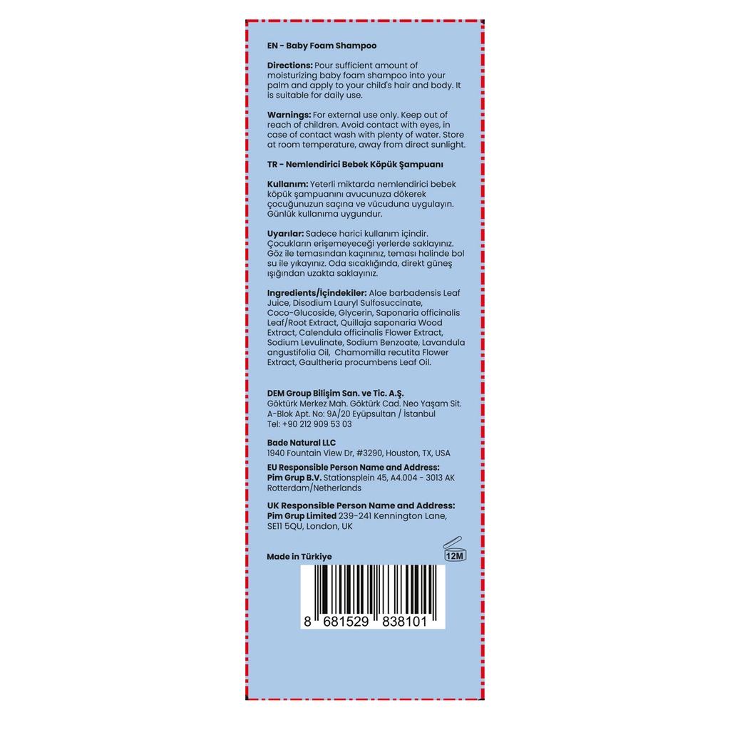 Bade Natural 100% Natural Baby Hair &amp; Body Foam Shampoo 100 ml