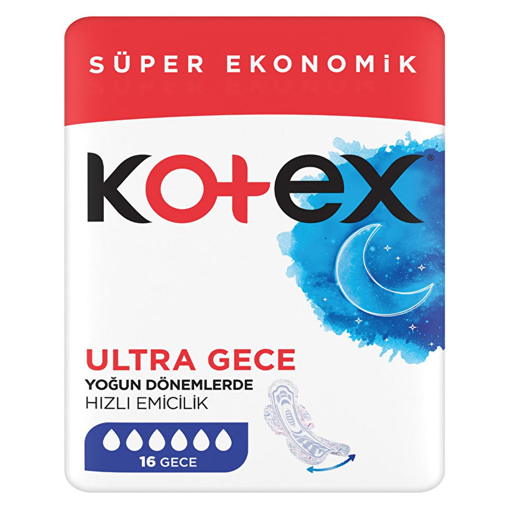 Kotex Ultra Gece Hijyenik Ped - Overnight Sanitary Pads for Women, Leakproof & Comfortable Feminine - Hygiene Products