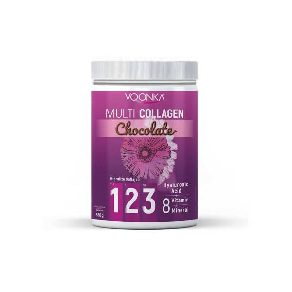 Voonka Multi Collagen Chocolate Supplement - Hydrolyzed Collagen Types I, II, III with Hyaluronic - Vitamin & Supplement