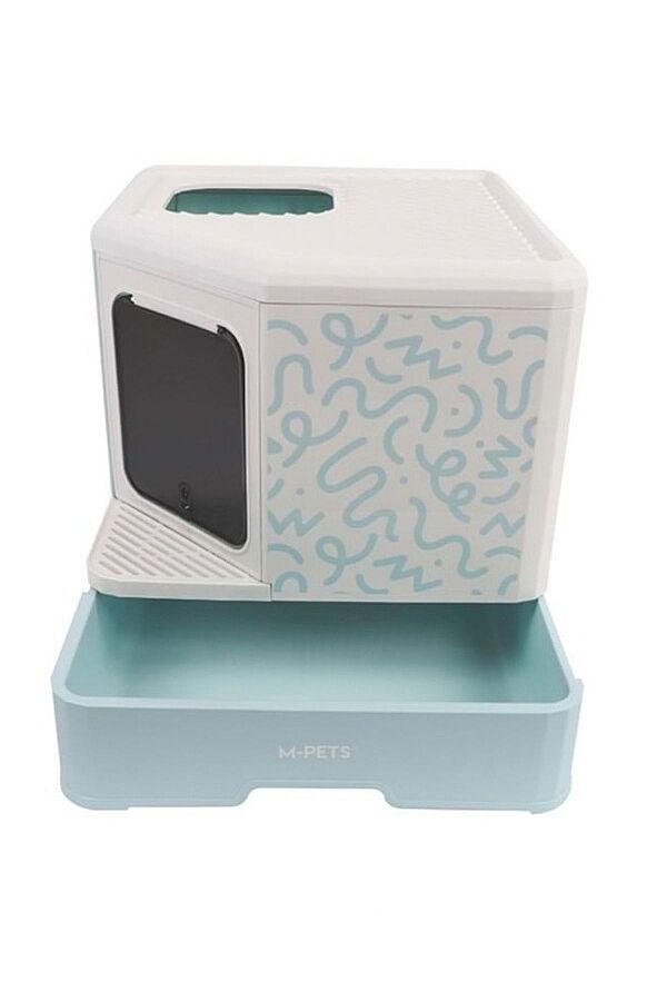 M-Pets Terra Forma Eco Patterned Hooded Litter Box Blue 50x52x48cm