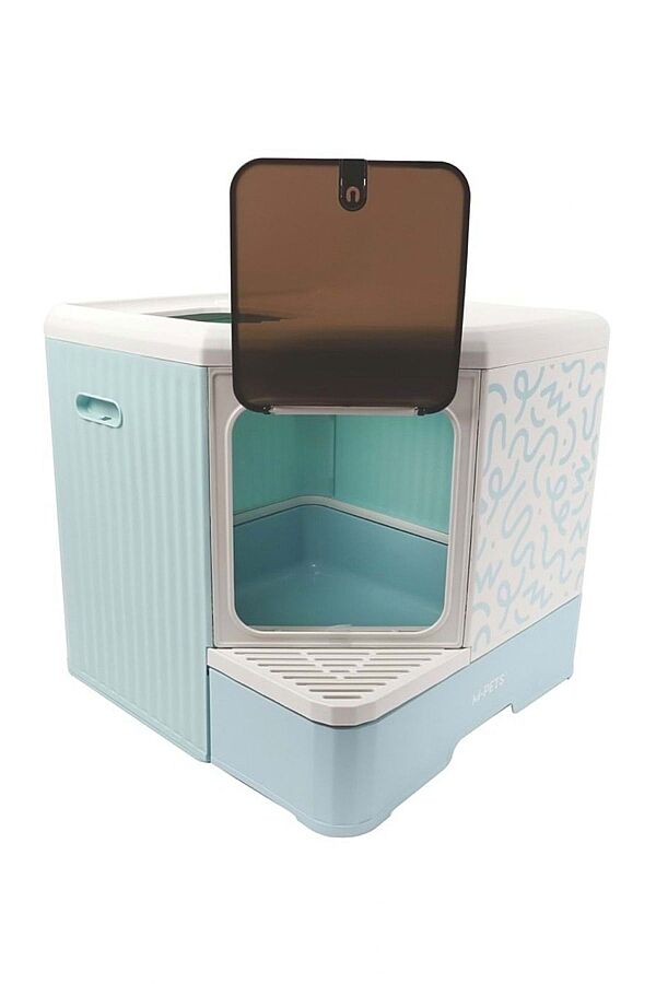 M-Pets Terra Forma Eco Patterned Hooded Litter Box Blue 50x52x48cm