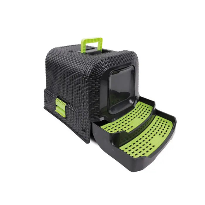 M-Pets Eco Rattan Hooded Cat Litter Box Black & Green 69x42x41cm