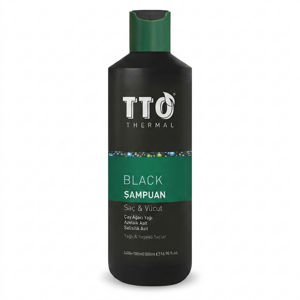 TTO Black Hair and Body Shampoo 500ml - Natural Multipurpose Cleanser for Simplified Routine