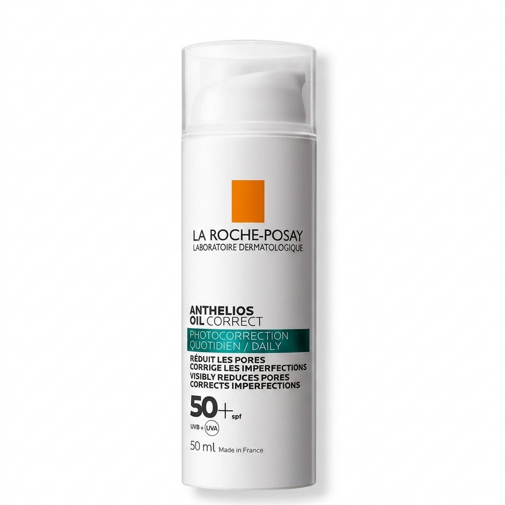 La Roche Posay Anthelios Oil Correct Cream SPF50+ Sunscreen for Oily Skin - Non-comedogenic, Broad-Spectrum UVA/UVB Protection