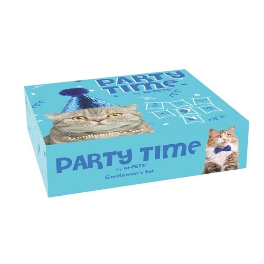 M-Pets Party Time Birthday Set for Male Cats Blue Theme 10 Pieces