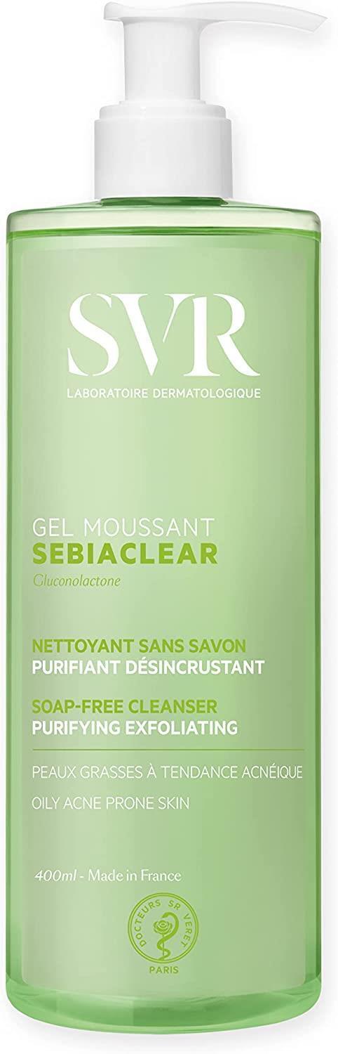 SVR Sebiaclear Gel Moussant 400ml - Gentle Facial Cleansing Gel for Oily & Sensitive Skin - Cleanser